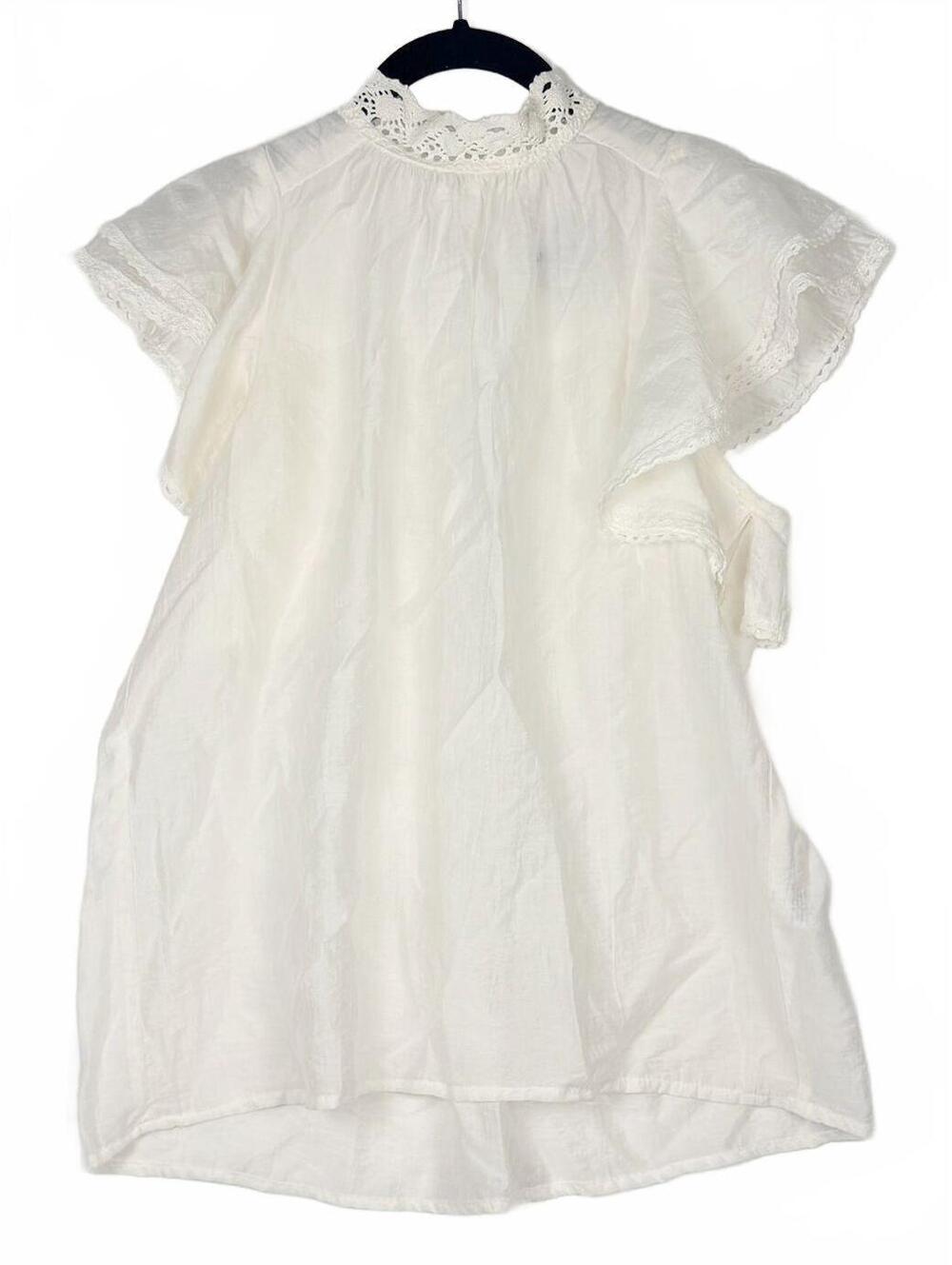 Sabina‎ Musayev Solid Flutter Sleeve Mock Neck Blouse Ivory Size Small
